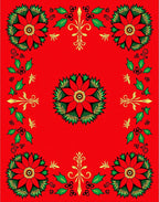 Red Poinsettia Holly Christmas Frame Rug