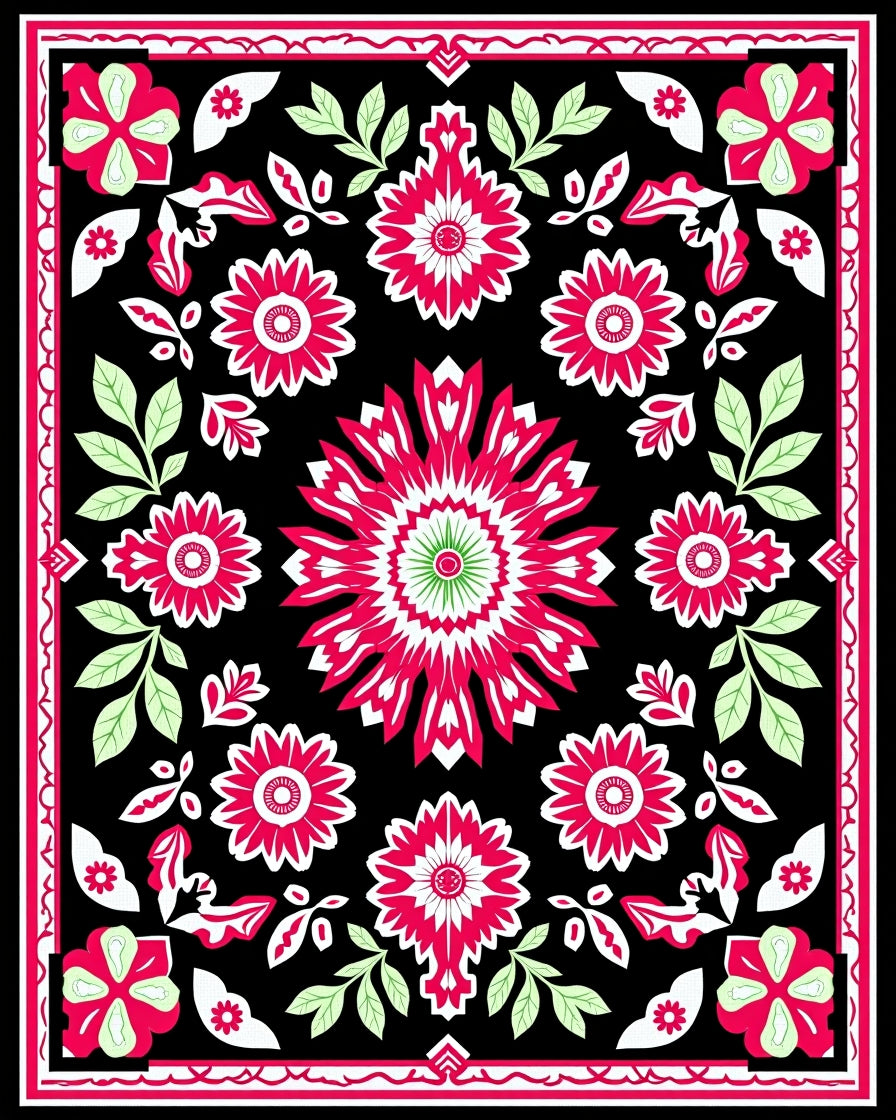 Vibrant Floral Pattern Accent Rug