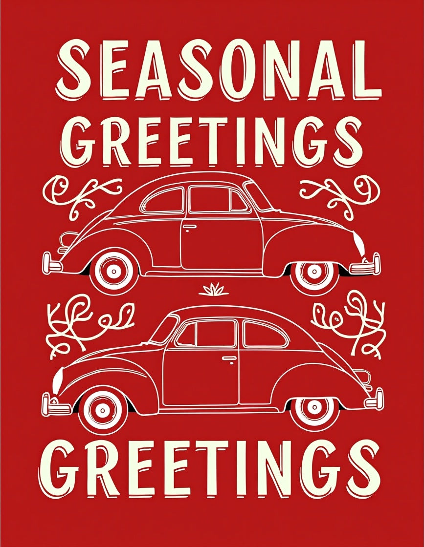 Vintage Red Retro Car Greetings Rug