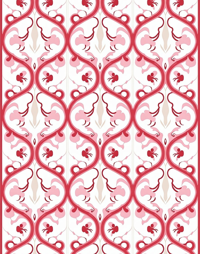 Red And Pink Floral Vine Pattern Rug