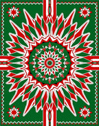 Bold Red Green Geometric Sun Rug