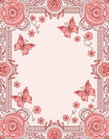 Rose and Butterfly Art Nouveau Frame Rug