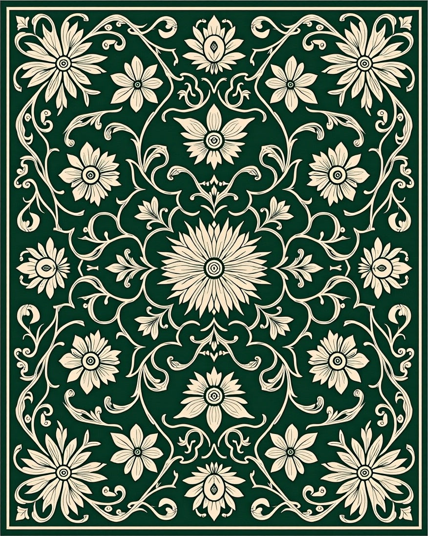 Elegant Cream Floral Vines Pattern Rug