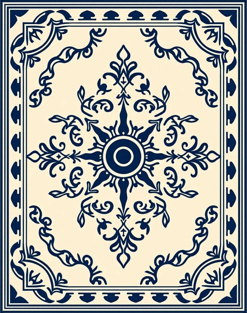 Navy Blue Ornamental Sunburst Rug