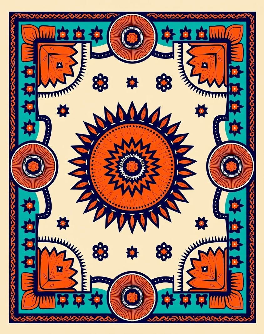 Vibrant Sunburst floral Patterned Rug