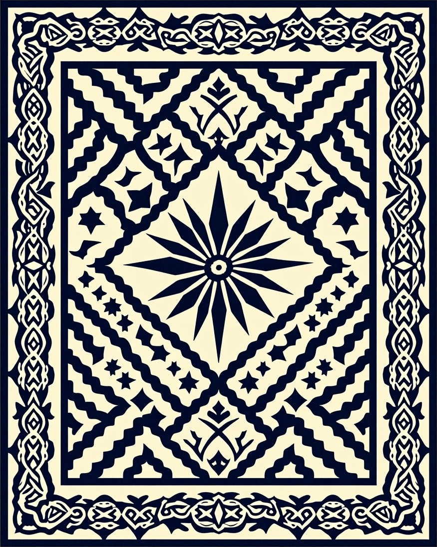 Intricate Starburst Geometric Lattice Design Rug