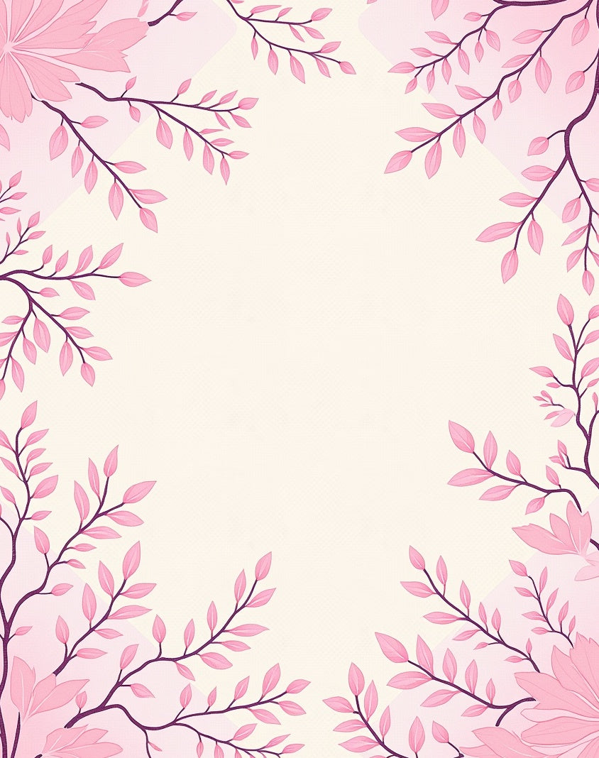 Soft Pink Floral Branch Border Rug