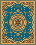 Ornate Teal Gold Mandala Rug