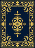 Ornate Gold Navy Scrollwork Design Rug