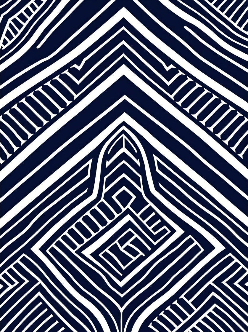 Navy White Geometric Line Art Rug