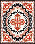 Red Black Floral Scroll Motif Rug