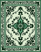 Classic Floral Scrollwork Green Rug
