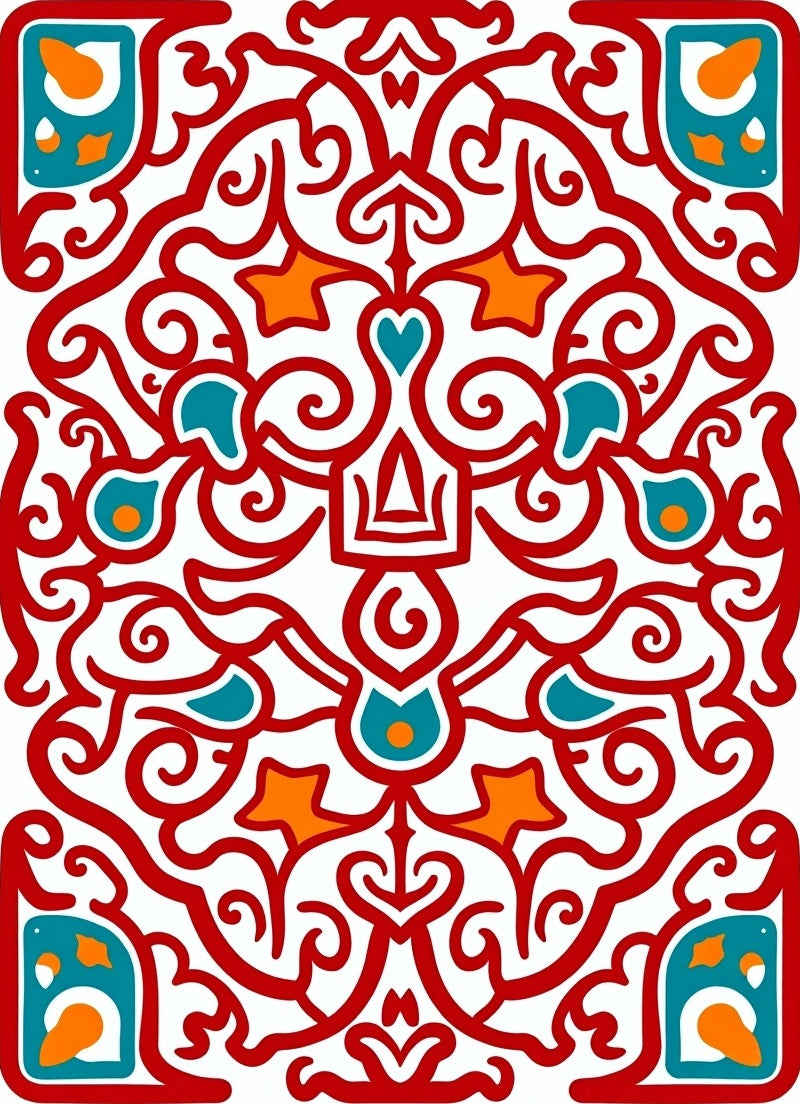 Red Teal Orange Flourish Pattern Rug
