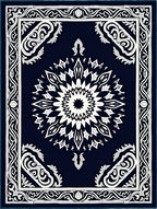 Dark Blue Ornamental Starburst Traditional Rug