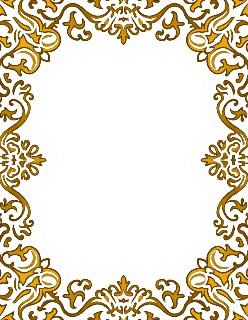 Elegant Gold Scrollwork Frame Motif Rug