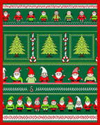 Festive Green Holiday Gnome Trees Rug