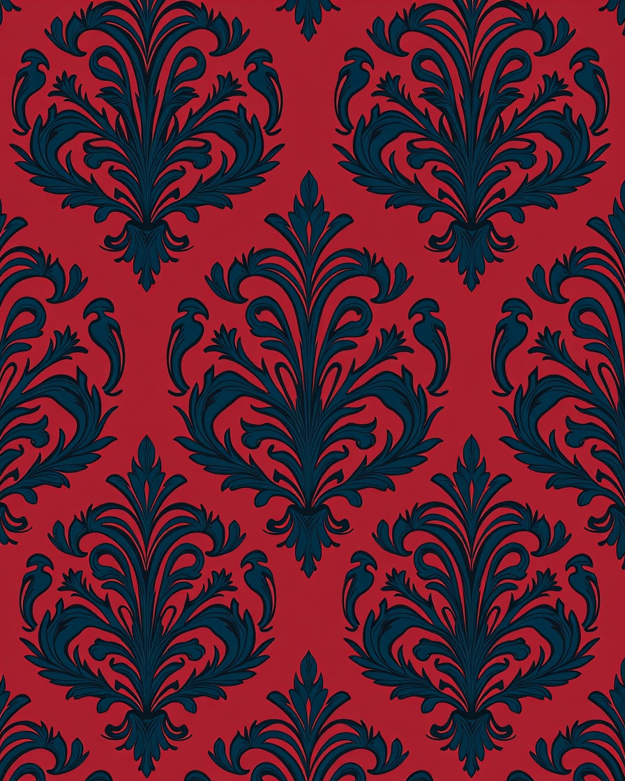 Classic Red and Blue Damask Design Rug