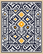 Ornate Black White Yellow Floral Pattern Rug