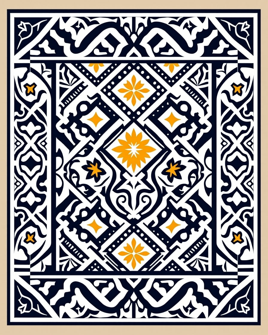 Ornate Black White Yellow Floral Pattern Rug