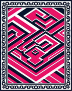 Bold Pink White Geometric Maze Rug