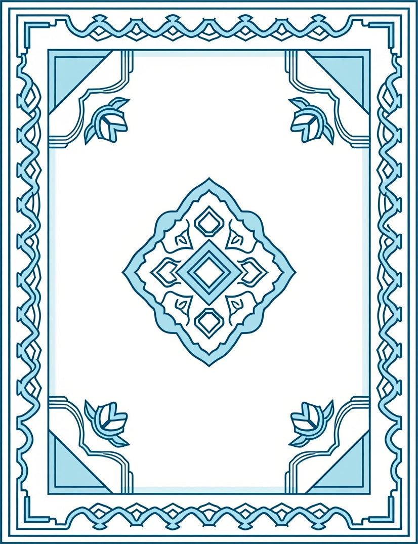Ornate Blue Floral Geometric Rug
