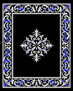 Ornate White Blue Floral Frame Pattern Rug
