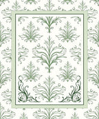 Green Damask Floral Patterned Rug