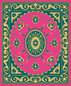Vibrant Teal Gold Medallion Pattern Rug