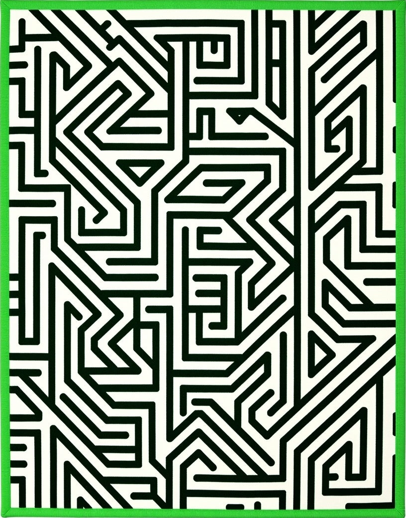 Abstract Black and White Maze Pattern Rug