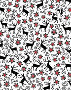 Black Deer Red Bloom Whimsical Art Rug