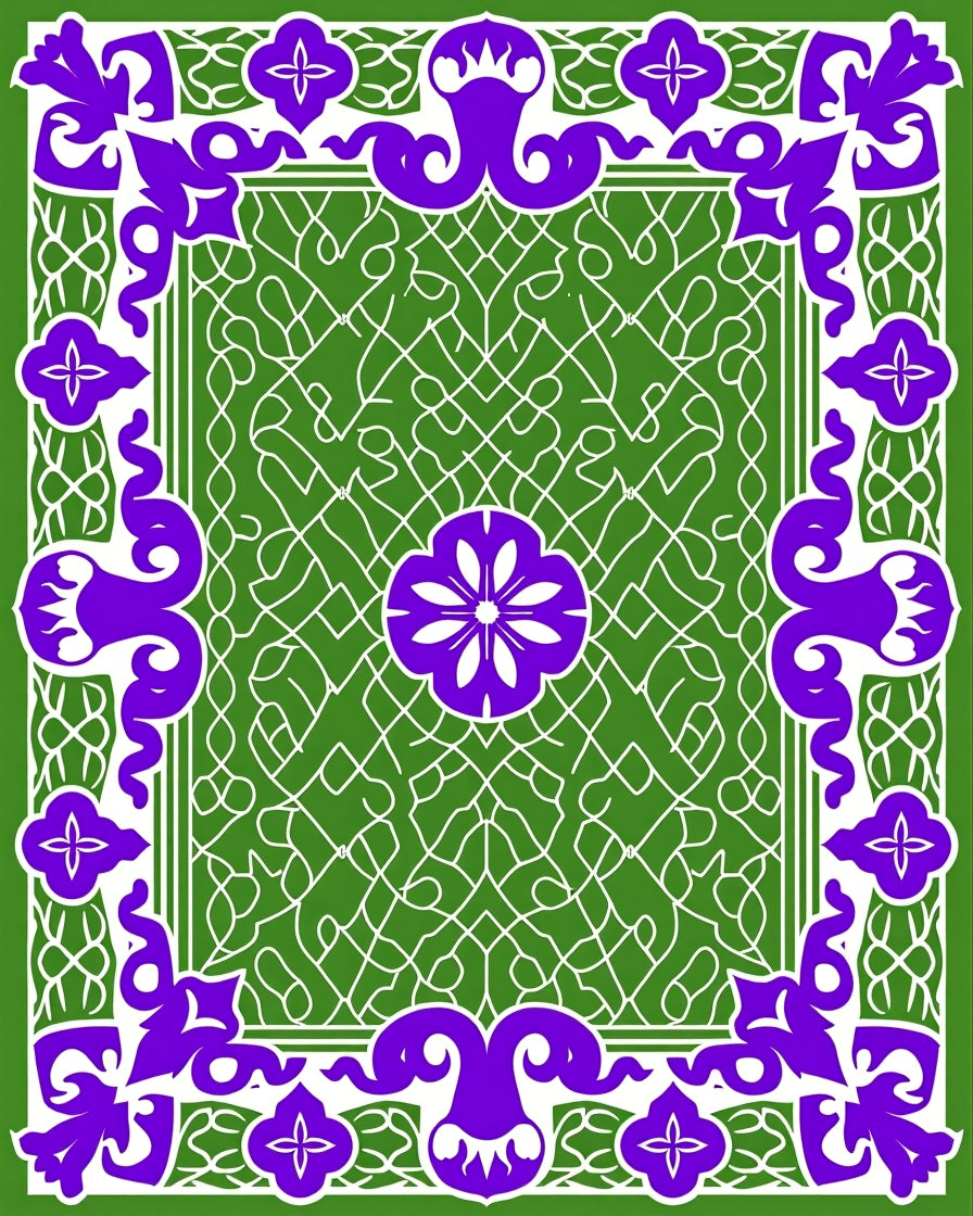 Ornate Purple Green Floral Pattern Rug