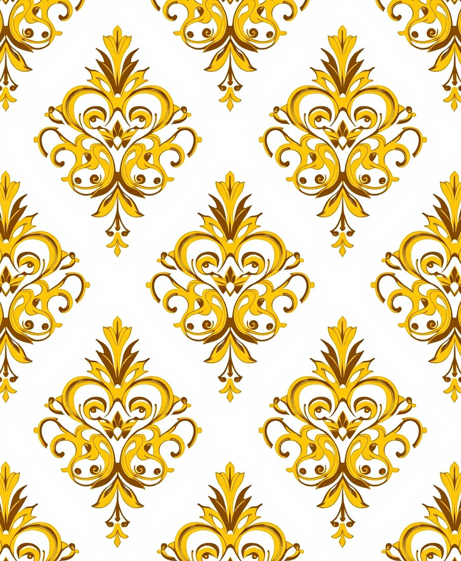 Elegant Golden Damask Pattern Design Rug