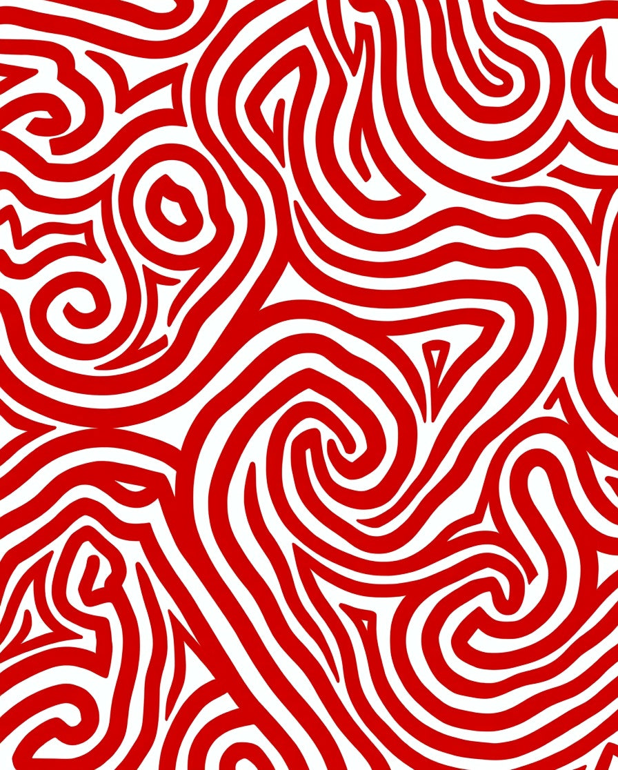 Vibrant Red Wavy Lines Rug