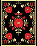 Red Floral With Gold Border Design Rug