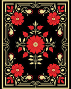 Red Floral With Gold Border Design Rug