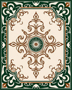 Elegant Brown Green Floral Medallion Rug