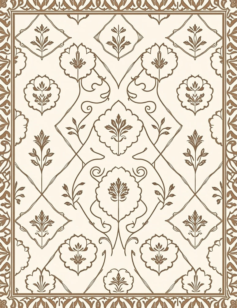 Brown floral damask ornate Rug
