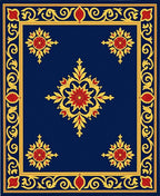 Ornate Floral Blue Gold Rug