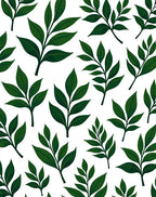 Dark Green Leaf Patterned Design Rug