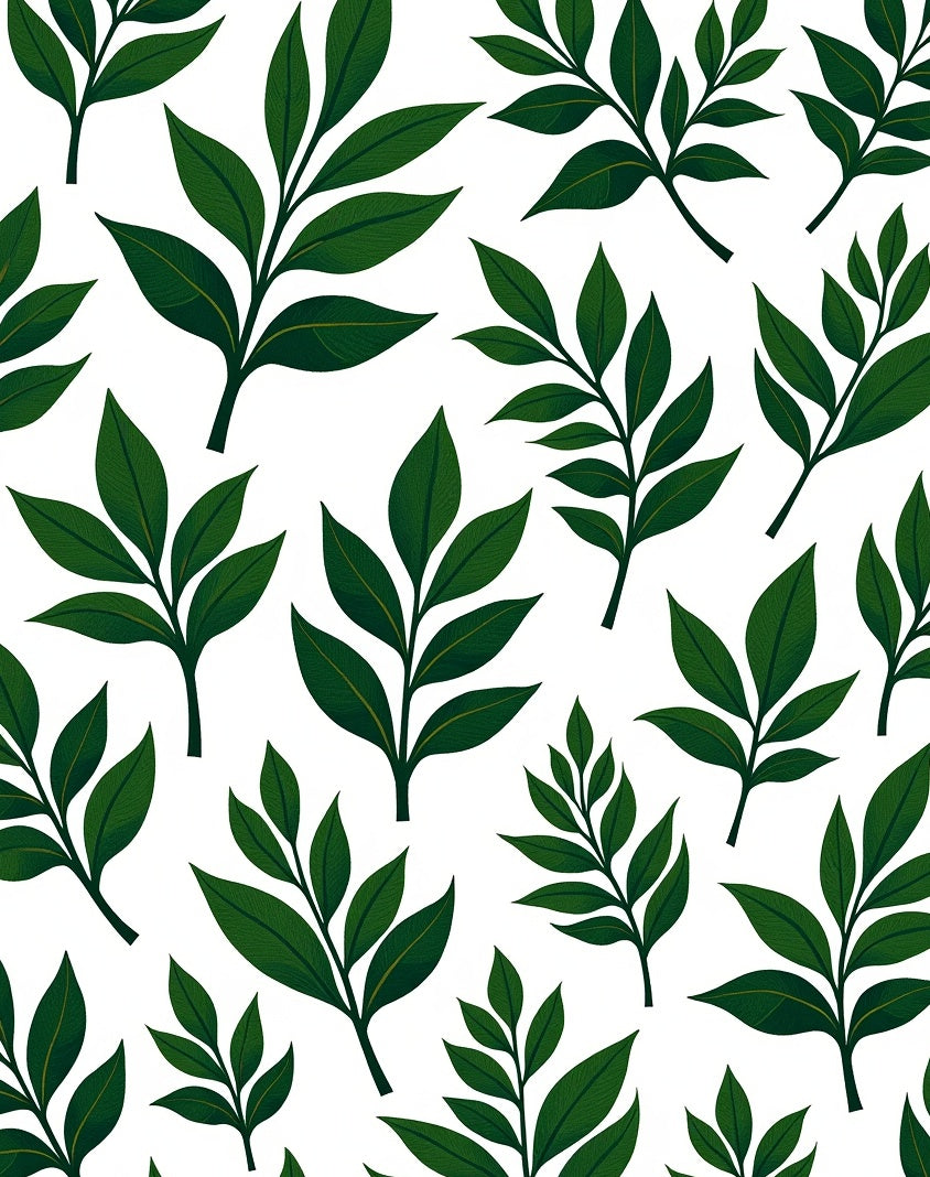 Dark Green Leaf Patterned Design Rug