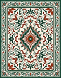 Ornate Floral Bordered Geometric Rug