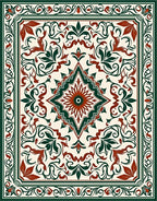 Ornate Floral Bordered Geometric Rug