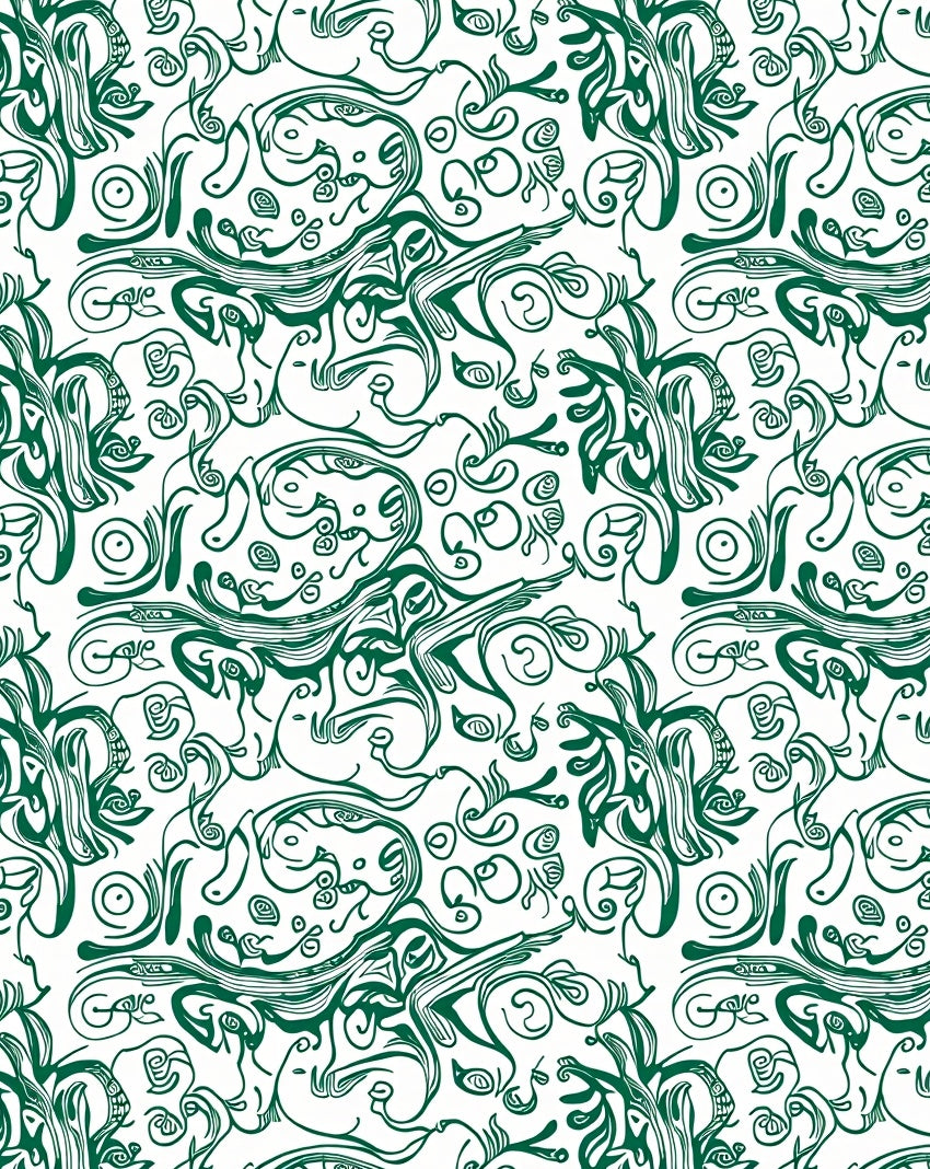 Dark Green Abstract Swirl Pattern Rug