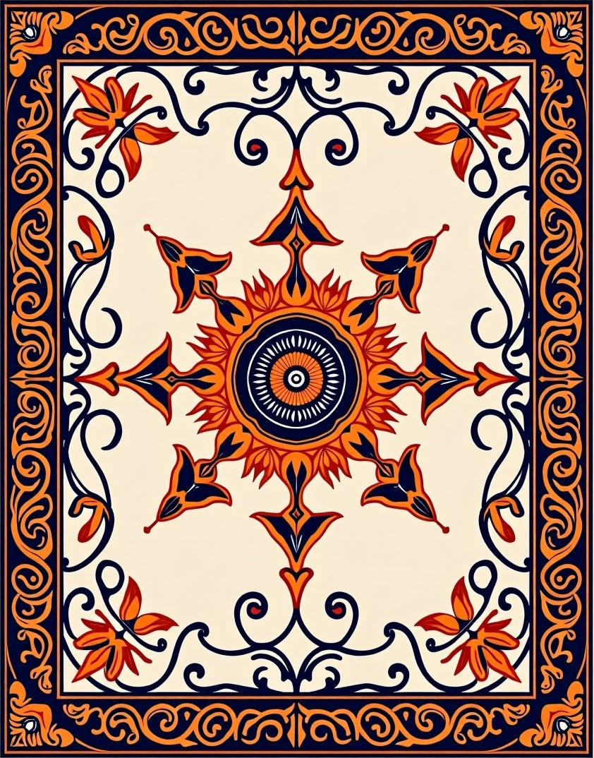 Vibrant Floral Sunburst Mandala Rug