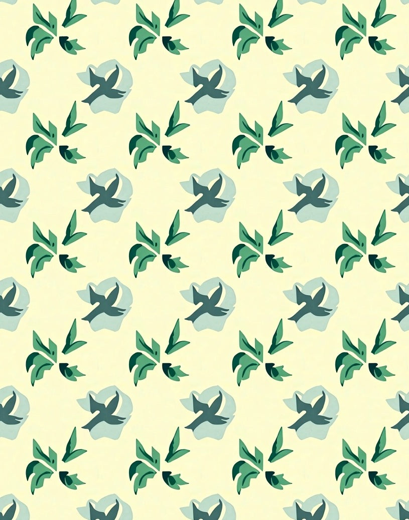 Light Yellow Bird and Leaf Pattern Rug