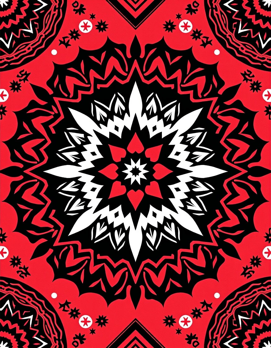 Bold Red Starburst Mandala Rug