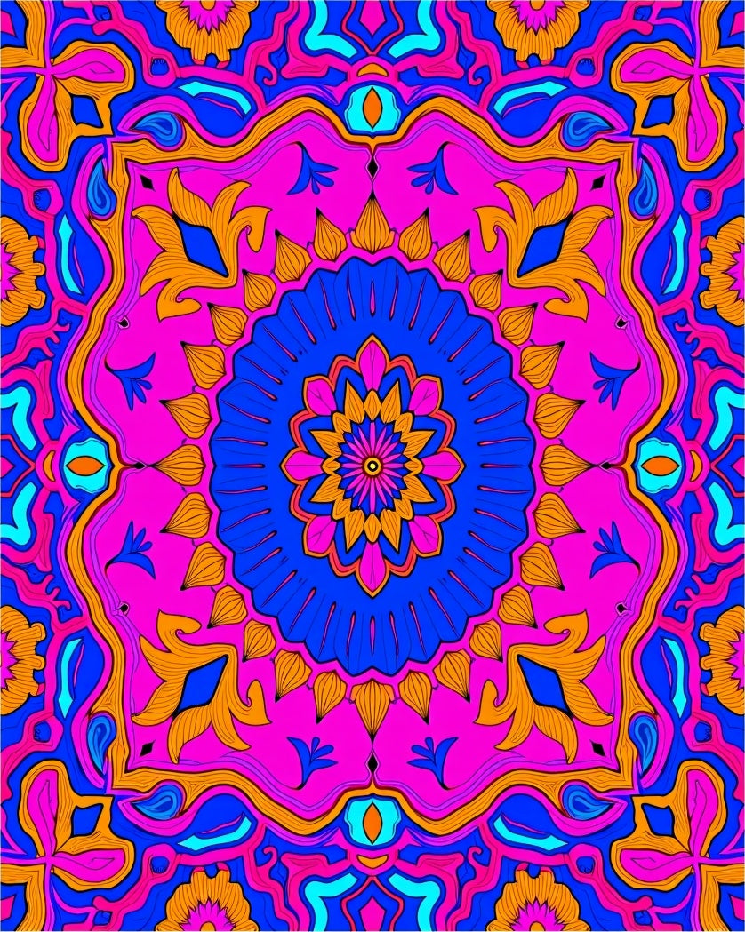 Vibrant Magenta Blue Floral Medallion Rug