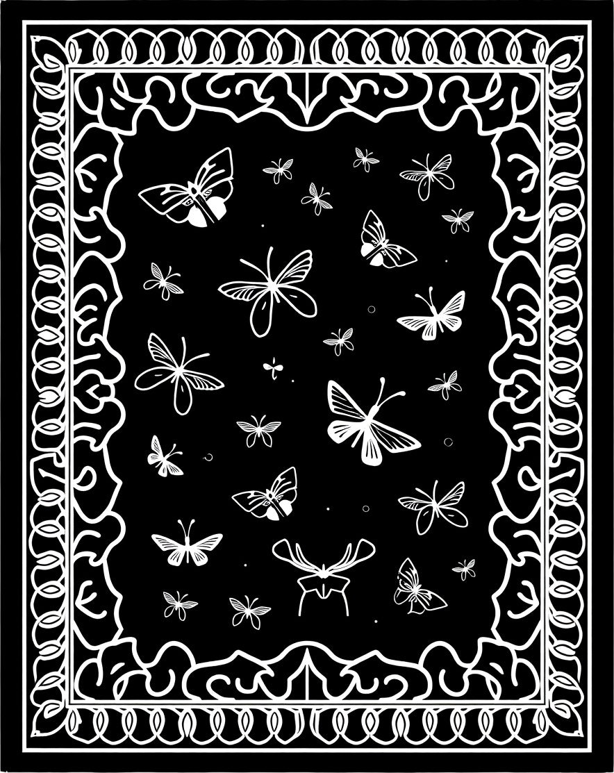 Bold Black White Butterfly Pattern Rug