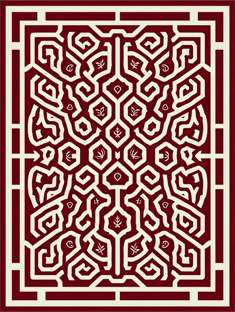 Ornate Red Geometric Vine Pattern Rug