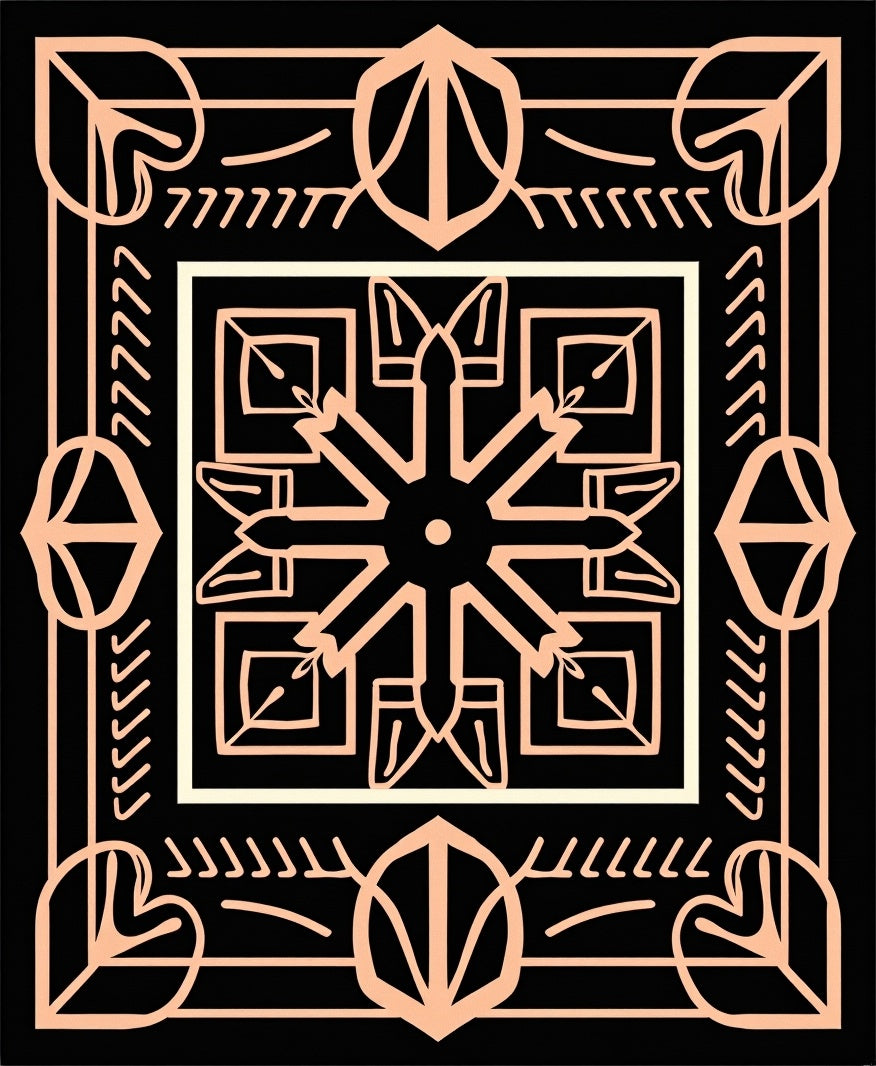 Black Rose Gold Geometric Floral Rug